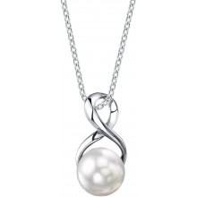 The Pearl Source Freshwater Cultured Pearl Pendant Necklace for Women with Sterling Silver Infinity Design