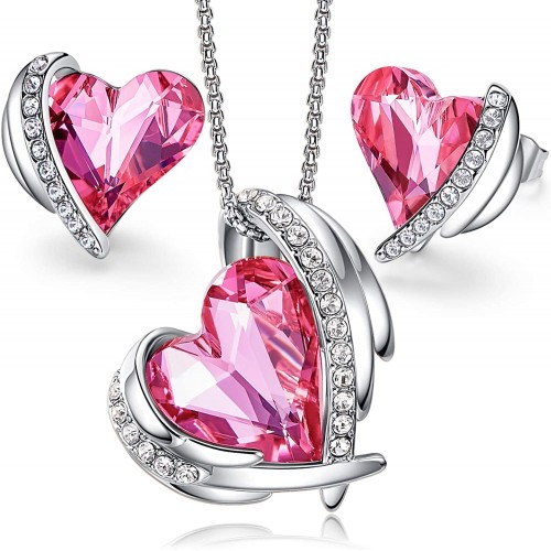 CDE Love Heart Necklaces and Earrings Jewelry Set for Women White Gold Plated/Rose Gold Tone Crystals Birthstone Gifts for Party/Anniversary Day/Birthday CDE Love Heart Necklaces and Earrings Jewelry Set for Women White Gold Plated/Rose Gold Tone Crystals Birthstone Gifts for Party/Anniversary Day/Birthday